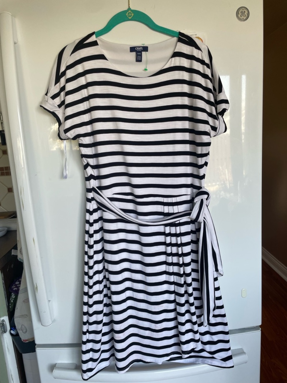 Chaps Black & White Striped Belted Women's Dress Chaps Womens Dress Soft Jersey